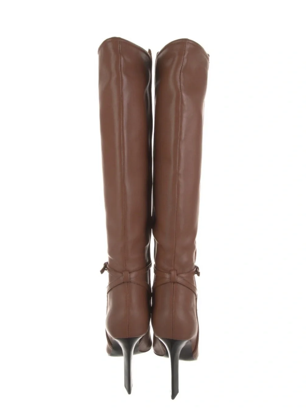 REISS Caitlin Tall Pointed Toe Brown Leather Knee High Boots buckle wrap size 8